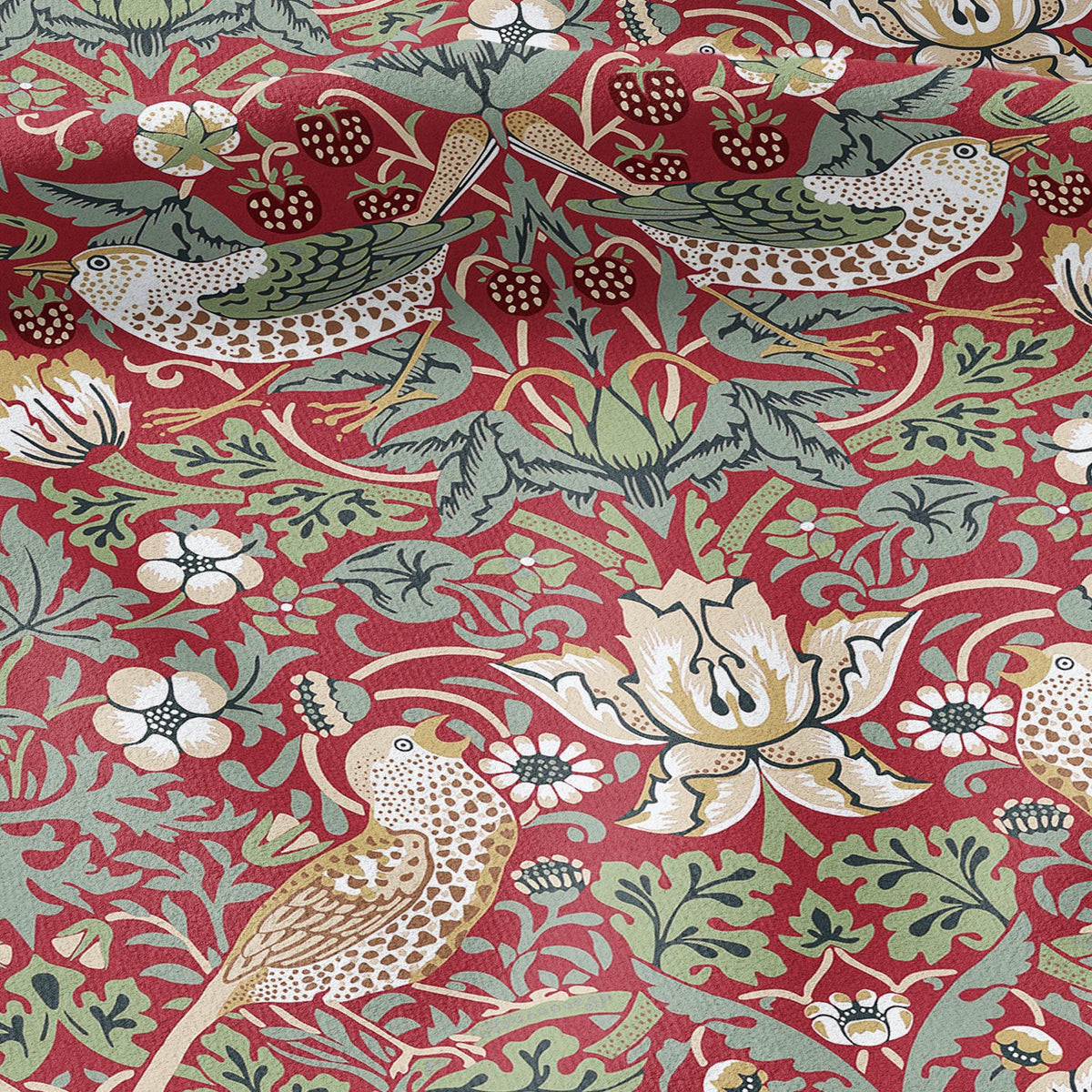 100% LINEN fabric - William Morris Strawberry thief red - British Victorian Art Craft flax - sewing home decor or clothing 3862