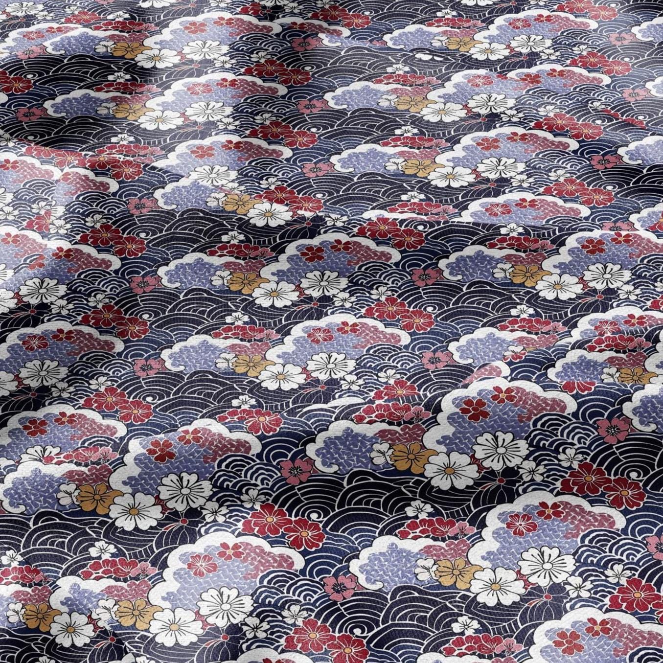 100% LINEN Fabric Japanese Ikigai Print- Kimono print linen Fabric by the Yard LithuanianLinen upholstery dressmaking curtains home textile