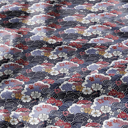 100% LINEN Fabric Japanese Ikigai Print- Kimono print linen Fabric by the Yard LithuanianLinen upholstery dressmaking curtains home textile