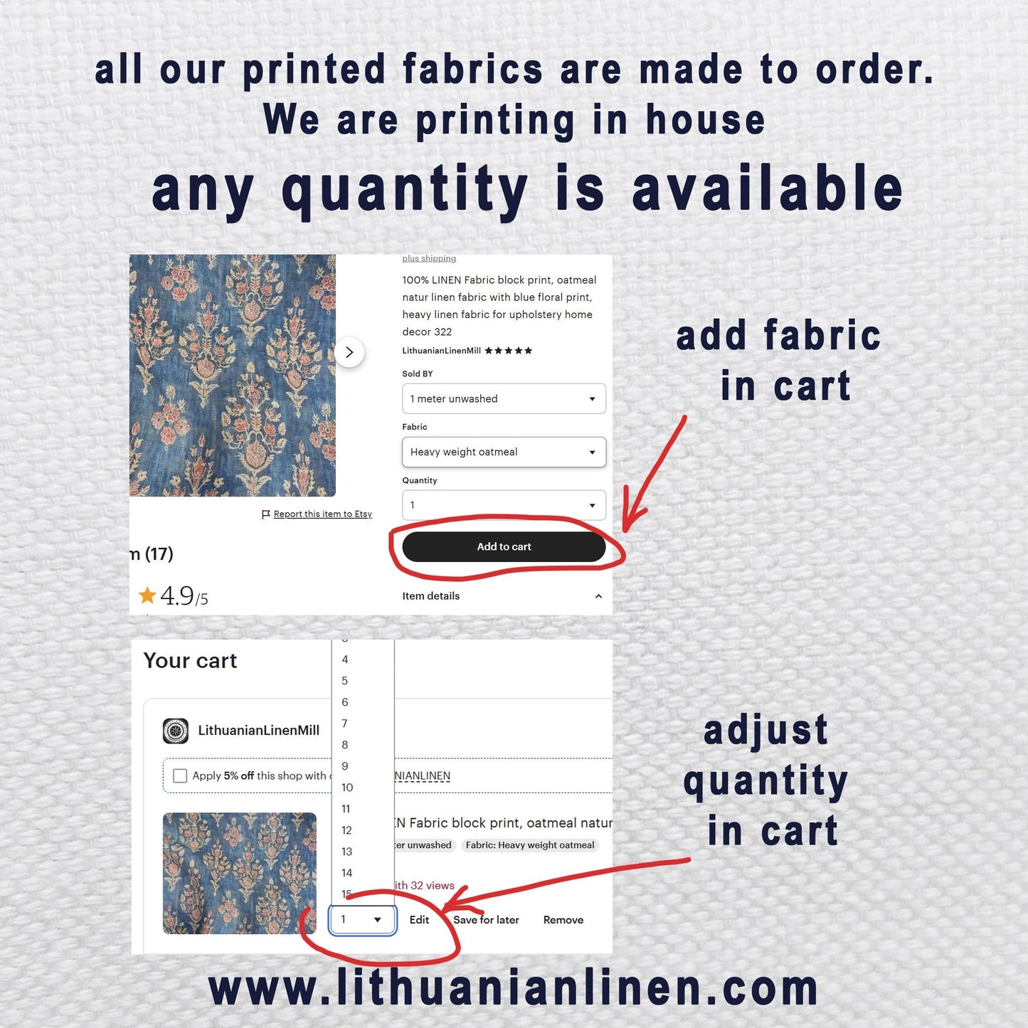 100% LINEN Fabric UPHOLSTERY 12oz - Navy blue toile de jouy brids on tree print on linen - Modern vintage pattern 2054