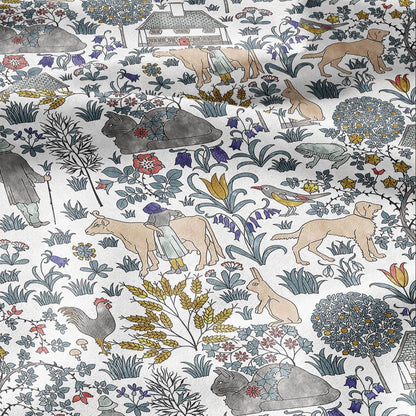 100% linen fabric - House that Jack built by Voysey - - Victorian Art crafts - Historical pattern home decor dress making 29891