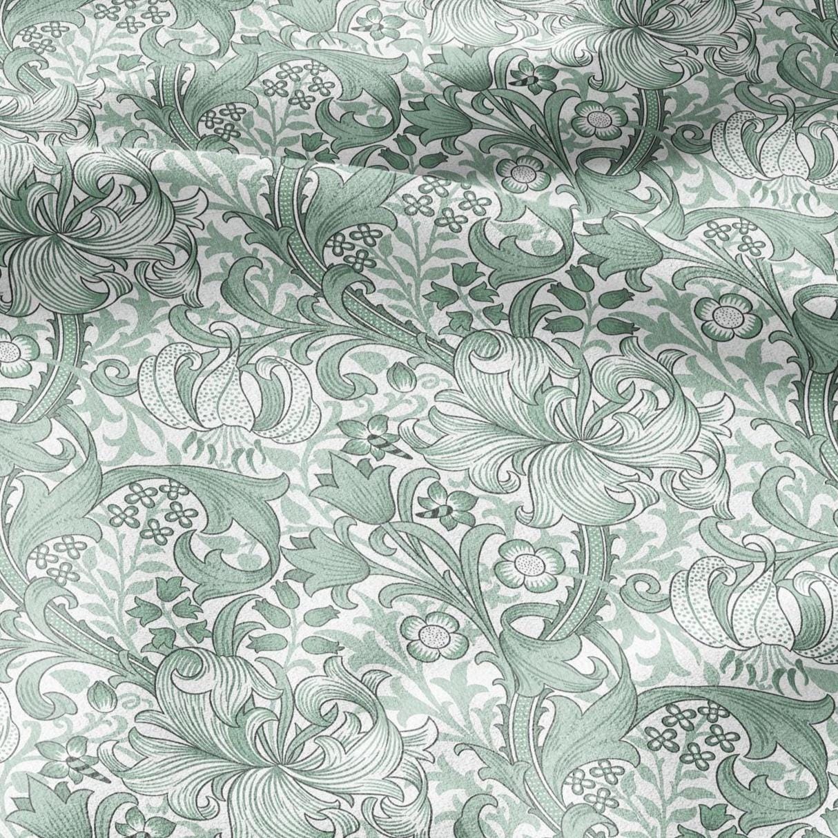 William Morris Golden Lily sage green 100% LINEN Fabric - British linen floral upholstery home textile Victorian fabrics 3234