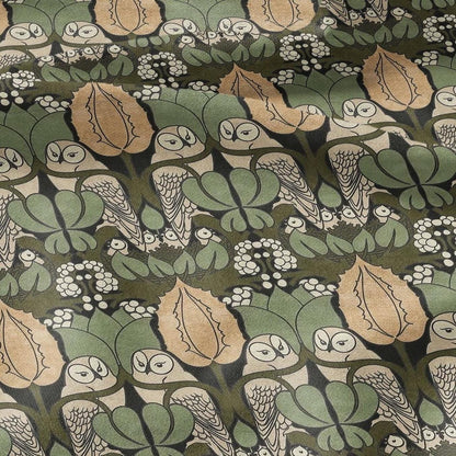 Owl Voysey green print on 100% LINEN - Victorian Art crafts linen Fabric - botanical Historical upholstery home textile