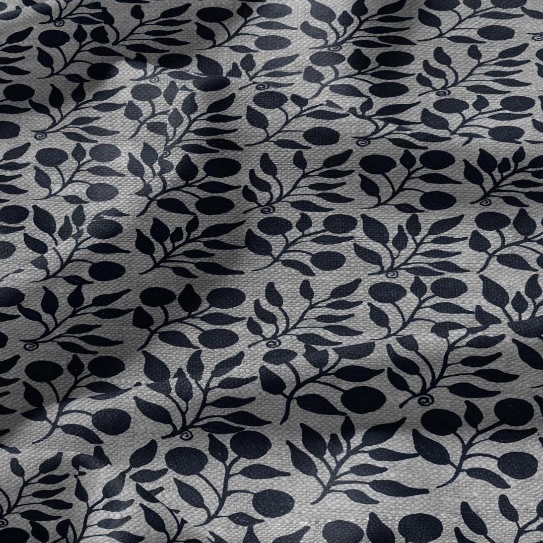 100% LINEN Fabric William Morris Rosehip navy blue gray - oatmeal linen fabric with botanical print - Victorian Art Craft Historical 3263