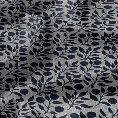 100% LINEN Fabric William Morris Rosehip navy blue gray - oatmeal linen fabric with botanical print - Victorian Art Craft Historical 3263