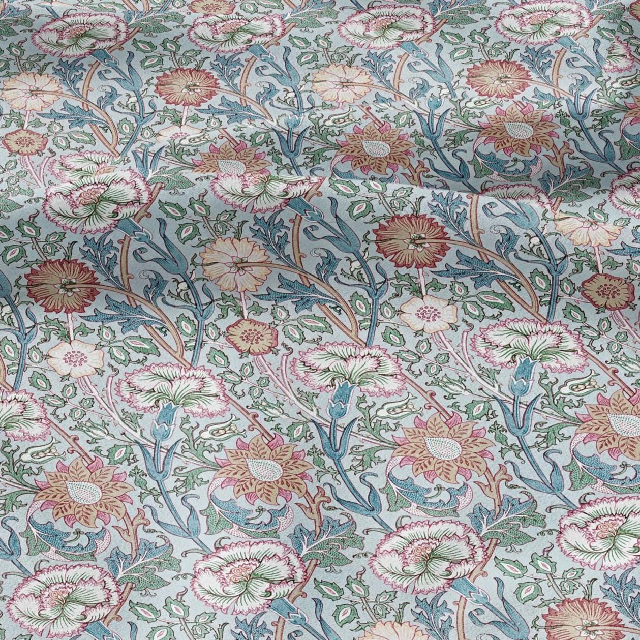 100% LINEN Fabric William Morris Pink and Rose print - Modern vintage botanical - hVictorian Art Craft  3141