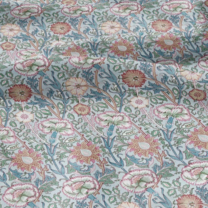 100% LINEN Fabric William Morris Pink and Rose print - Modern vintage botanical - hVictorian Art Craft  3141