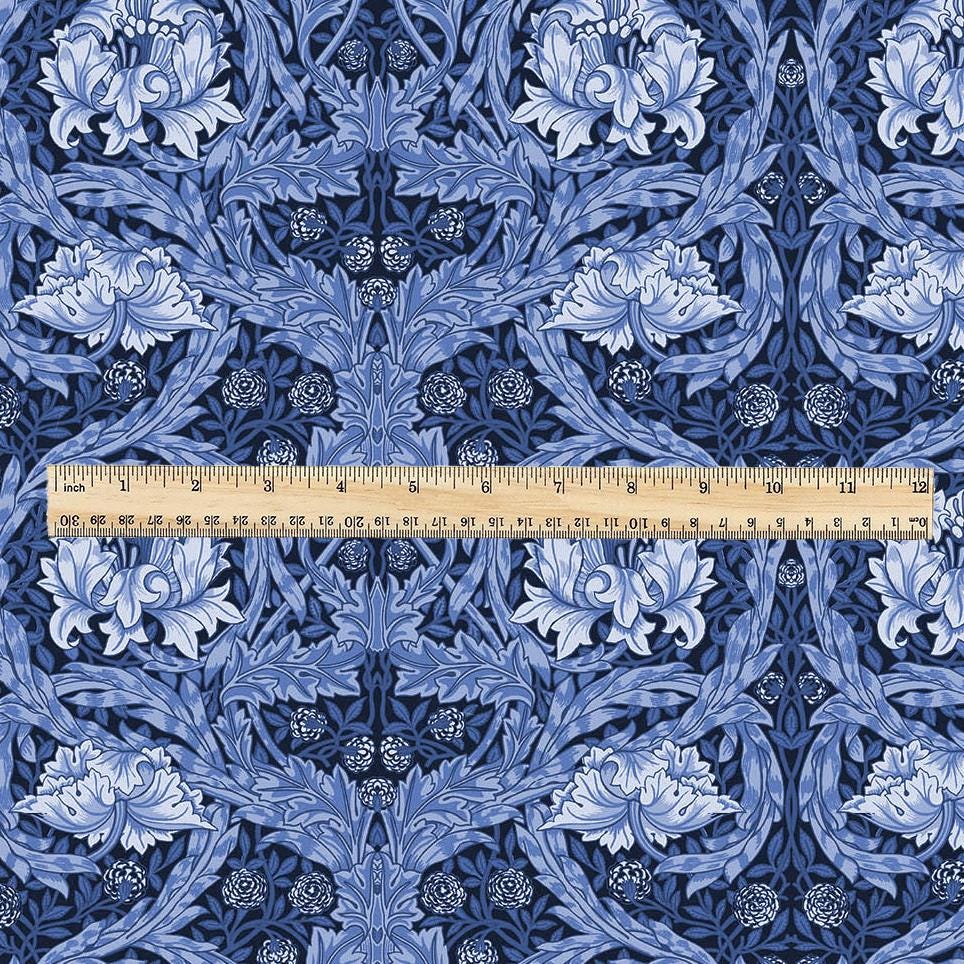 William Morris African Marigold blue 100% LINEN Fabric - British linen floral upholstery home textile Victorian fabrics 3645