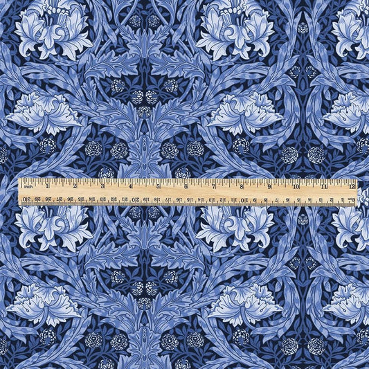 William Morris African Marigold blue 100% LINEN Fabric - British linen floral upholstery home textile Victorian fabrics 3645