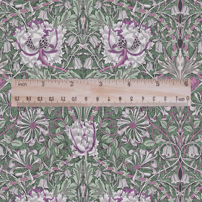 100% linen fabric William Morris Honeysuckle green colorfull print - Victorian Art crafts Historical pattern - upholstery dress making 3325