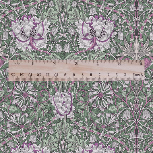 100% linen fabric William Morris Honeysuckle green colorfull print - Victorian Art crafts Historical pattern - upholstery dress making 3325