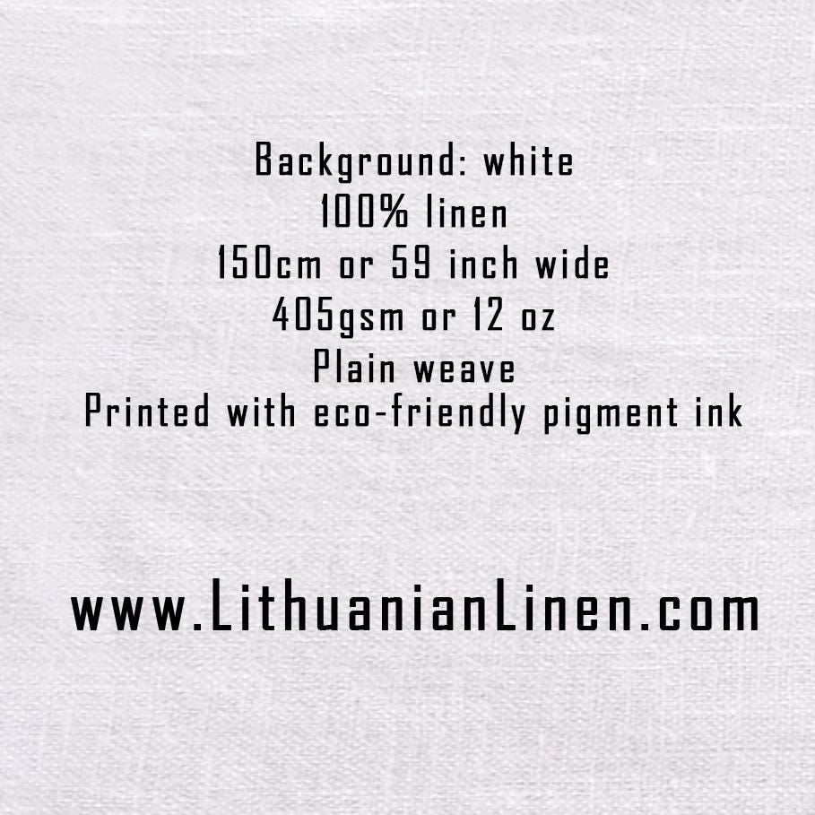 100% LINEN Fabric UPHOLSTERY 12oz - Humminbird blue white print on linen - tree blossom scenery floral upholstery 2280