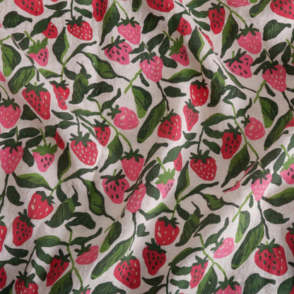 100% LINEN Fabric strawberry field print - linen fabric berries print - Scandinavian linen fabric upholstery home decor dressmaking 2077