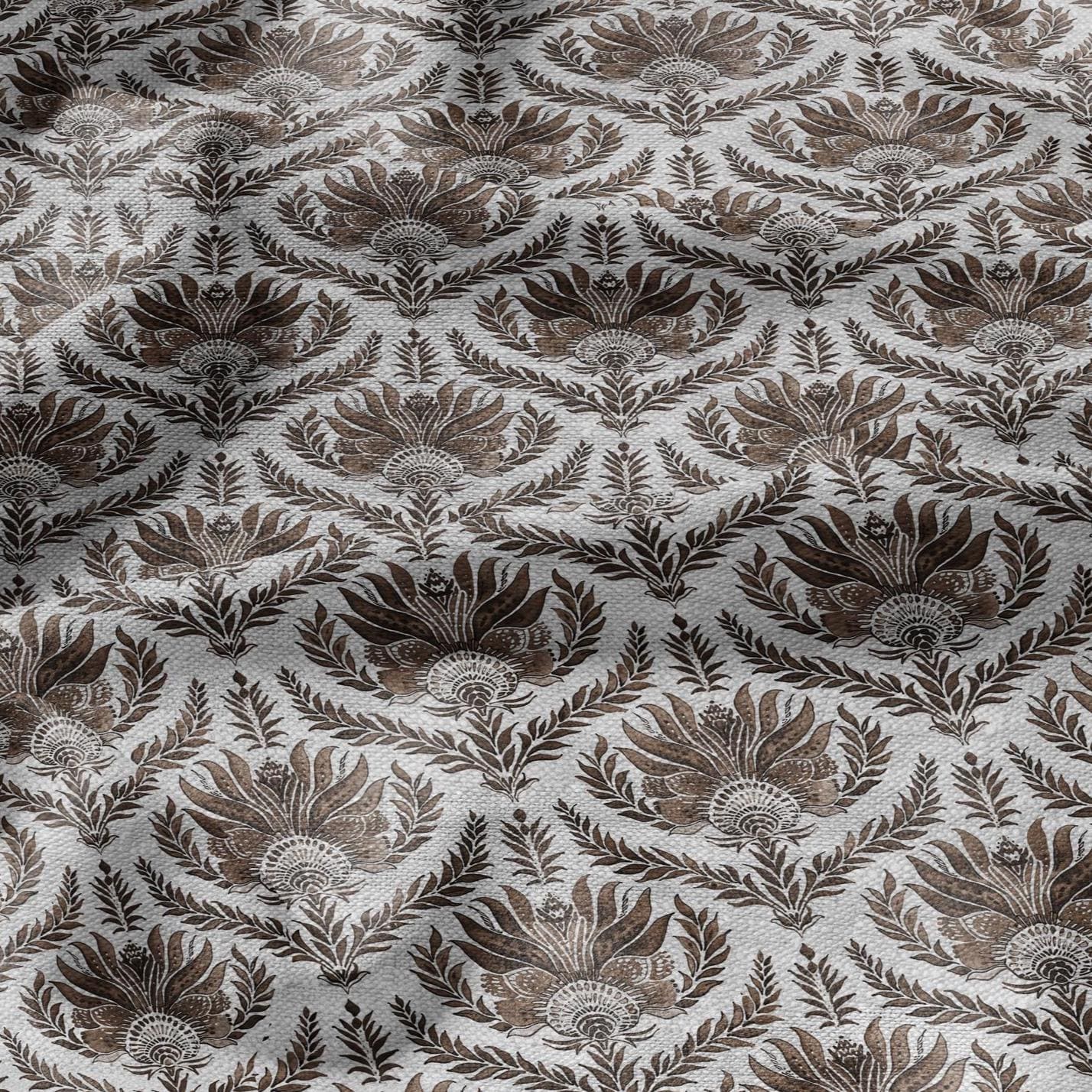 100% LINEN Fabric french sepia block print on oatmeal natur linen, floral toile de jouy fabric, French linen floral upholstery 305S