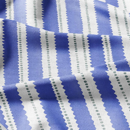 100% LINEN Fabric Scalloped stripe print - retro blue dot stripe - for upholstery home decor - medium for dress making 2884B