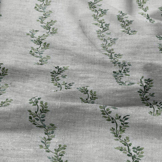 100% LINEN Fabric greenery  stripe print - oatmeal neutral fabric with green print - linen fabric upholstery home decor dressmaking 2709