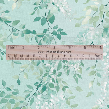 100% LINEN Fabric with Abstract greenery pattern - Mint pale green linen fabric for upholstery home decor dressmaking clothing sewing 2197