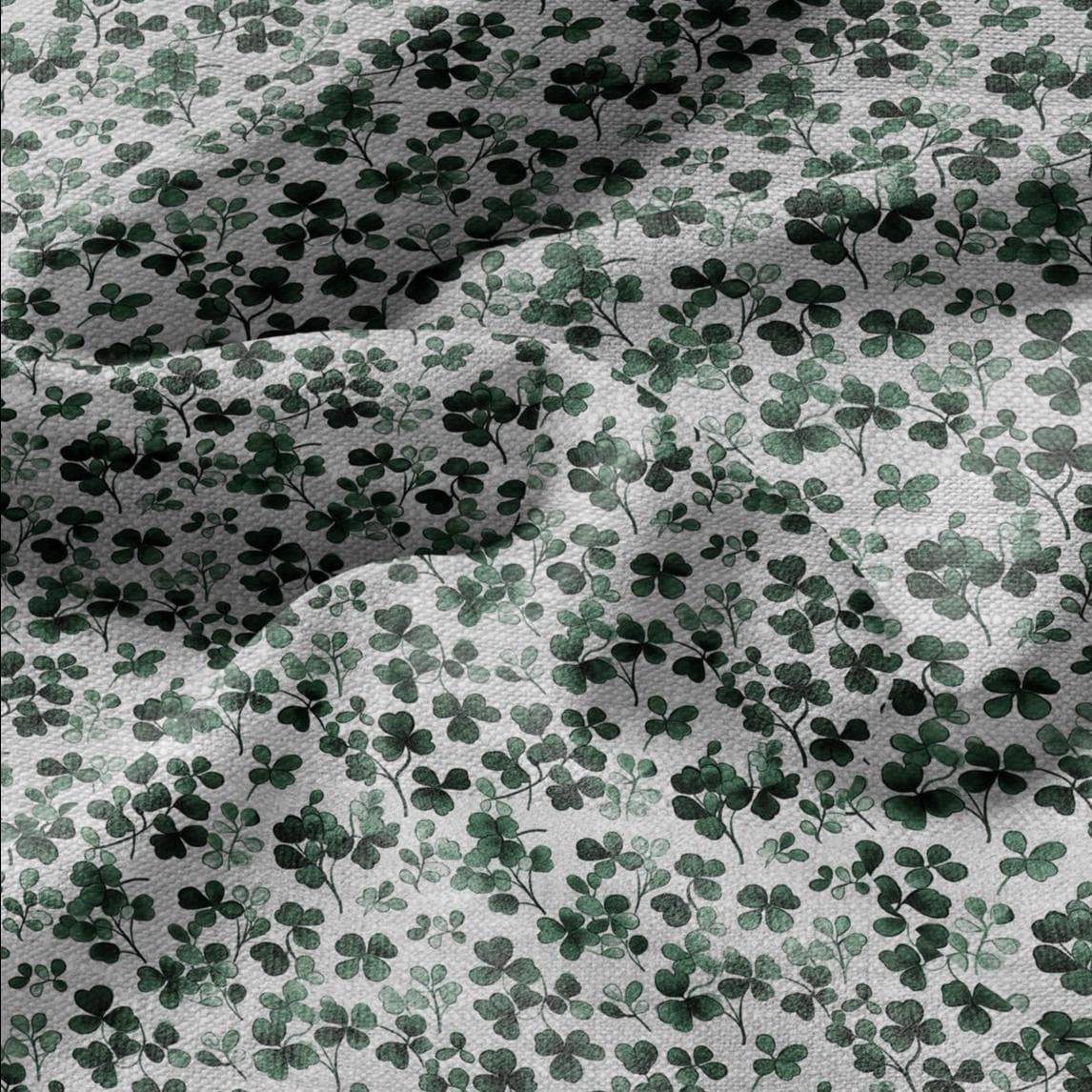 100% LINEN Fabric block print Clover leaves green on grey - oatmeal linen fabric with botanical print for upholstery home decor 3027