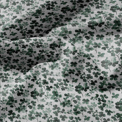 100% LINEN Fabric block print Clover leaves green on grey - oatmeal linen fabric with botanical print for upholstery home decor 3027