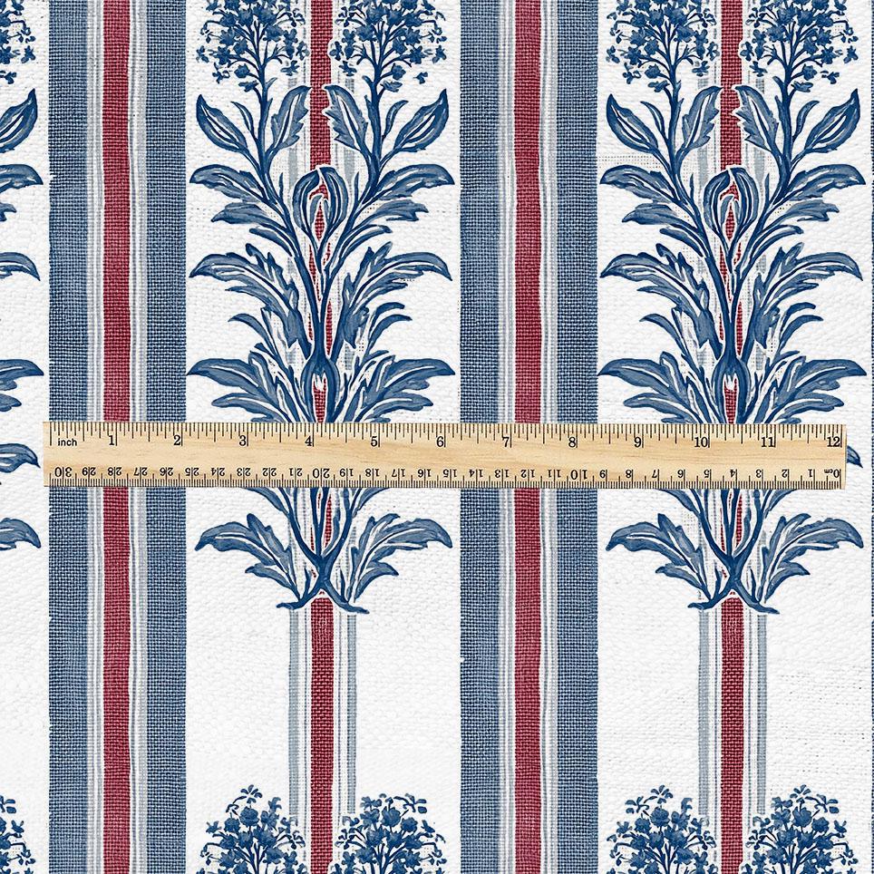 100% linen fabric green blue red tribal floral stripe print - Vintage abstract modern geometric 3404