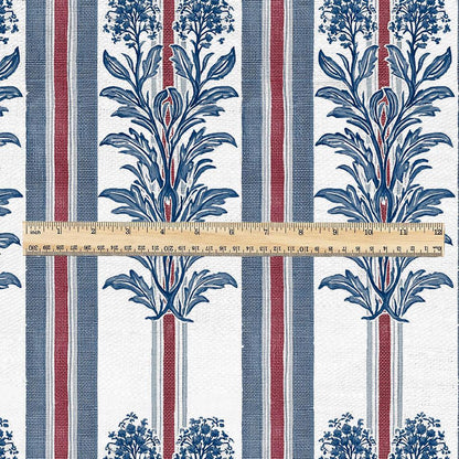 100% linen fabric green blue red tribal floral stripe print - Vintage abstract modern geometric 3404