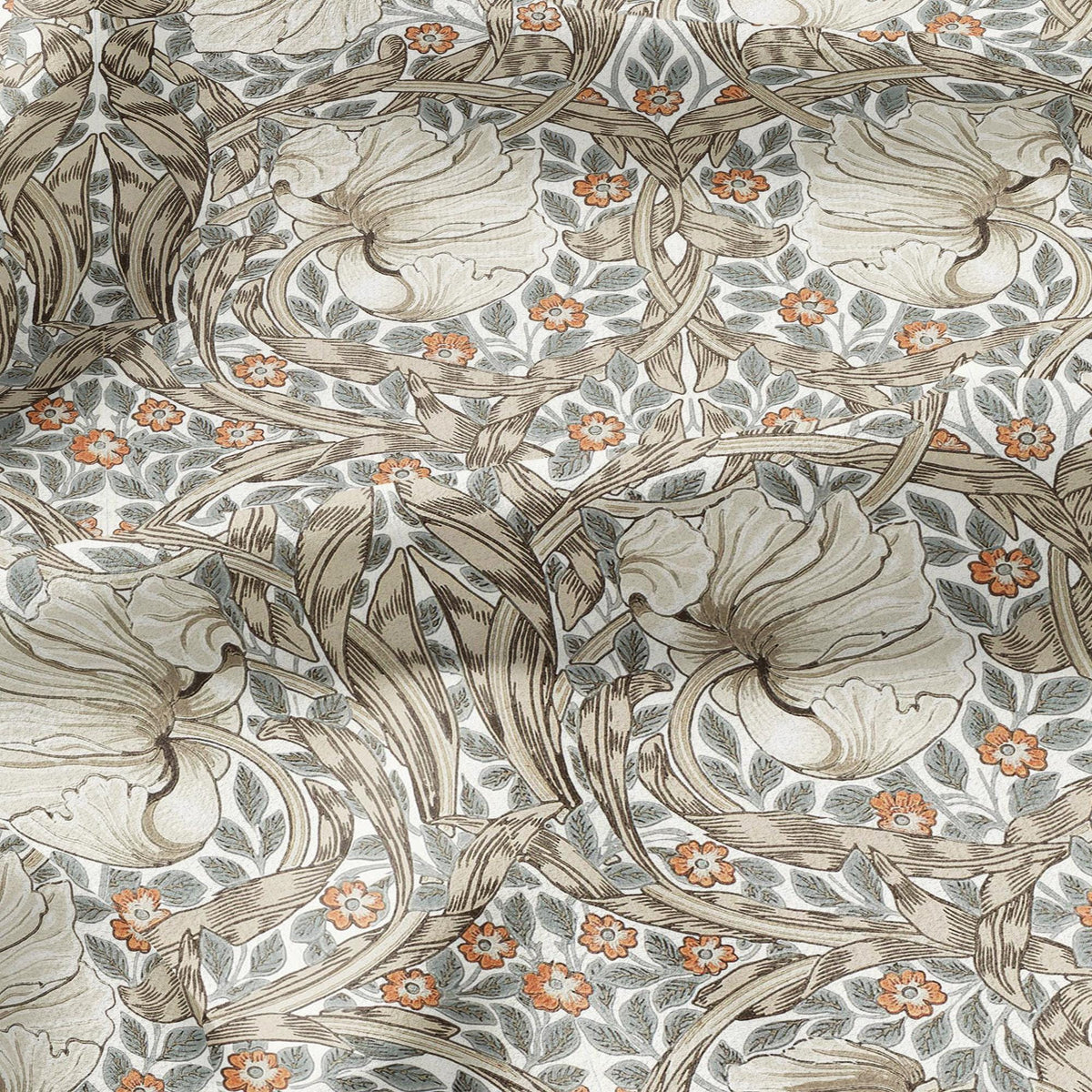 100% LINEN fabric - William Morris Pimpernel linen beige coral - British Victorian Art Craft flax - sewing home decor or clothing 3811