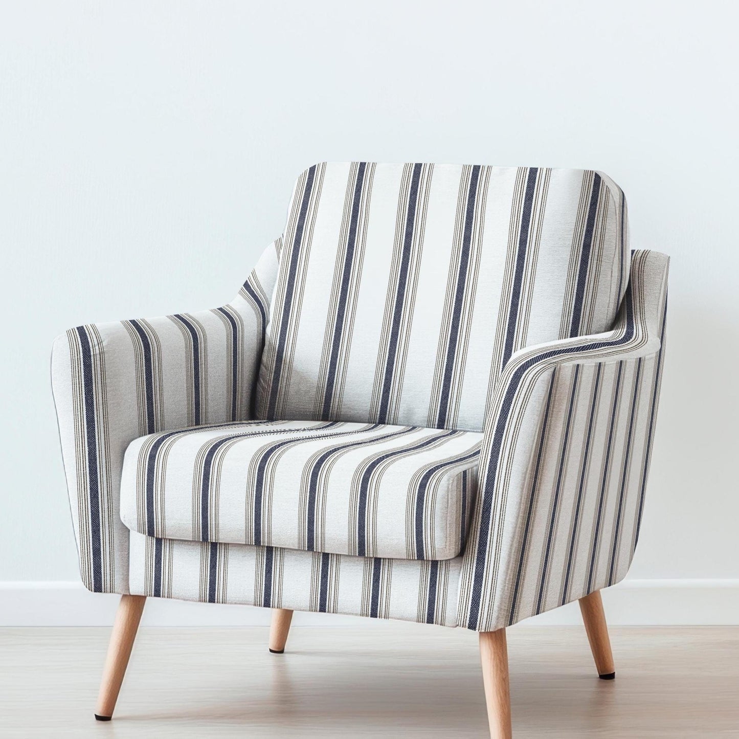 100% LINEN Fabric UPHOLSTERY 12oz - Belgian navy brown ticking stripe on white linen - Modern vintage Grandmillenial upholstery 2969