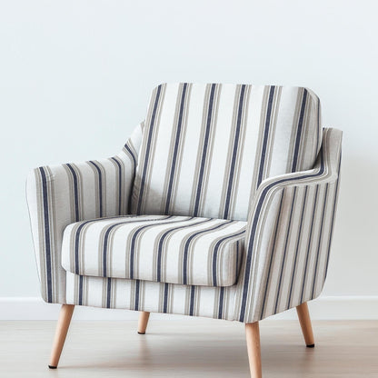 100% LINEN Fabric UPHOLSTERY 12oz - Belgian navy brown ticking stripe on white linen - Modern vintage Grandmillenial upholstery 2969