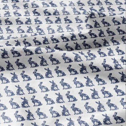 100% LINEN Fabric Rabbit indigo blue  print - bunny linen fabric with blue coastal print for upholstery home decor 2427