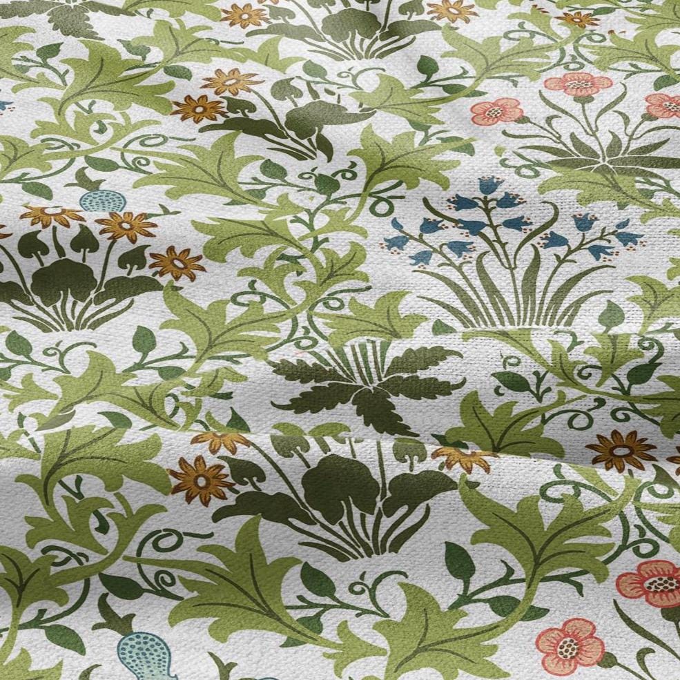 William Morris Celandine 100% LINEN Fabric - British linen floral upholstery home textile Victorian fabrics green 3161