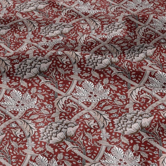 William Morris Windrush red print on 100% LINEN - Victorian Art crafts linen Fabric - botanical Historical upholstery home textile