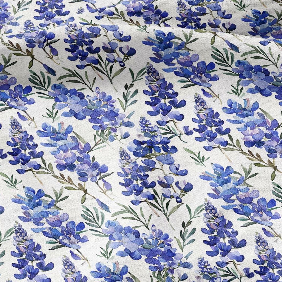 100% LINEN Fabric Blue Lupin print - floral modern - flower blossom upholstery home decor clothing sewing 2972