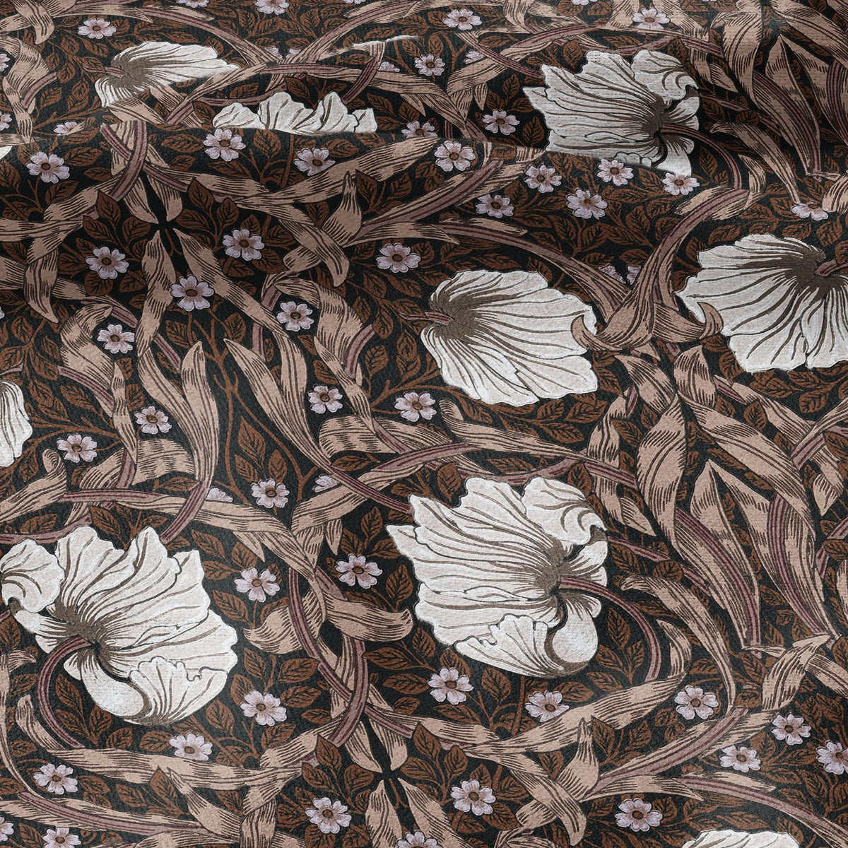 100% LINEN fabric - William Morris Pimpernel chocolate - British Victorian Art Craft flax - sewing upholstery home decor or clothing 3835