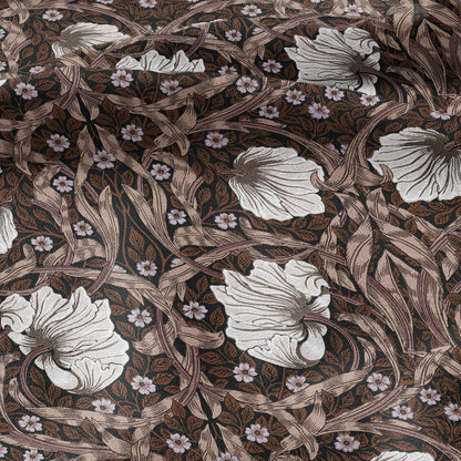 100% LINEN fabric - William Morris Pimpernel chocolate - British Victorian Art Craft flax - sewing upholstery home decor or clothing 3835
