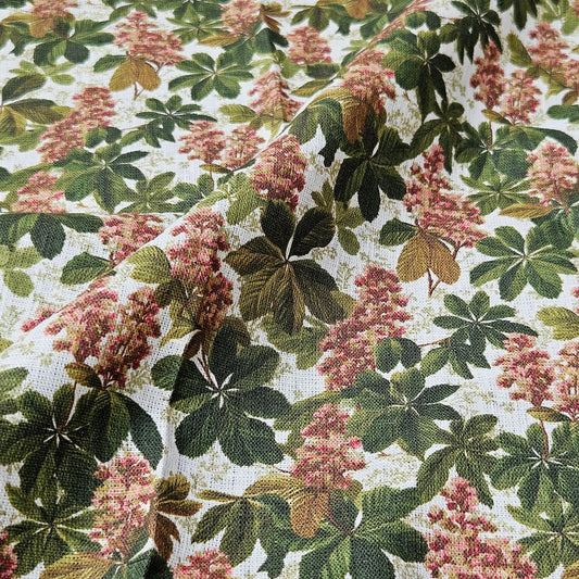 100% LINEN Fabric Chestnut tree print - French linen floral blossom  - for upholstery heavy or medium for dressmaking 2644