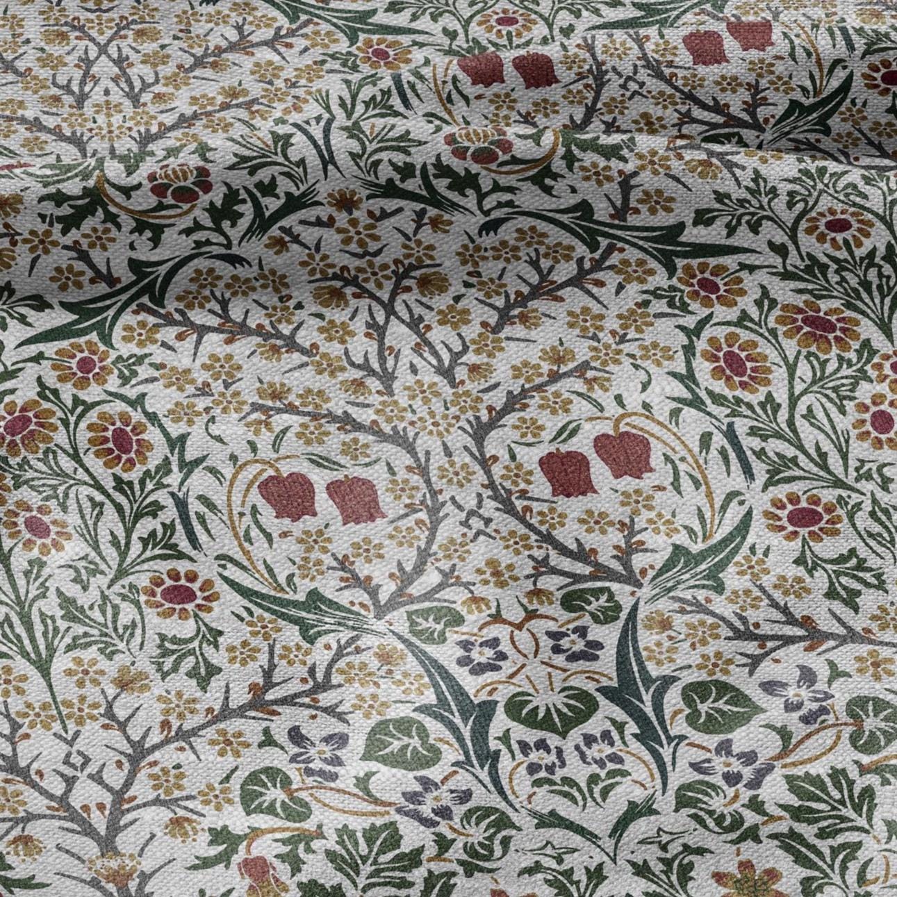 100% LINEN Fabric William Morris Blackthorn - oatmeal natur linen fabric with botanical print - Victorian Art Craft Historical 3179