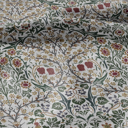 100% LINEN Fabric William Morris Blackthorn - oatmeal natur linen fabric with botanical print - Victorian Art Craft Historical 3179