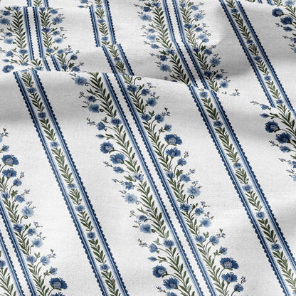 100% LINEN Fabric block print ChairoHana - Japanese blue green stripe floral heavy for upholstery home decor - medium for dress making 2843