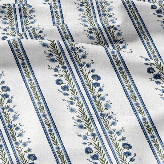 100% LINEN Fabric block print ChairoHana - Japanese blue green stripe floral heavy for upholstery home decor - medium for dress making 2843