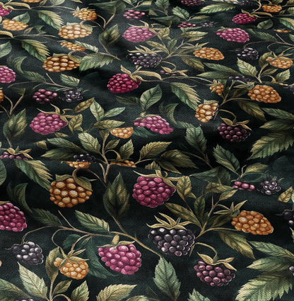 100% LINEN Fabric with raspberry blackberry print - linen fabric with berries floral print - linen fabric upholstery home decor dressmaking