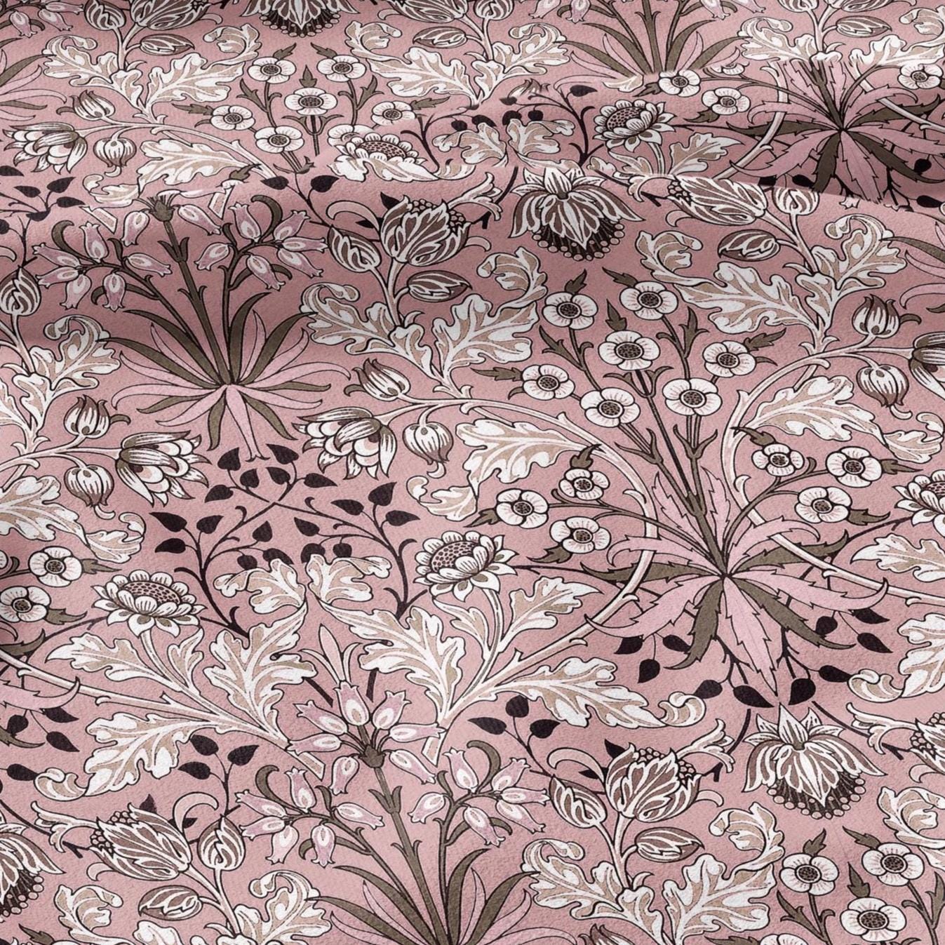 100% LINEN Fabric William Morris Hyacinth pink print - British linen floral upholstery home textile Victorian fabrics navy blue 3252