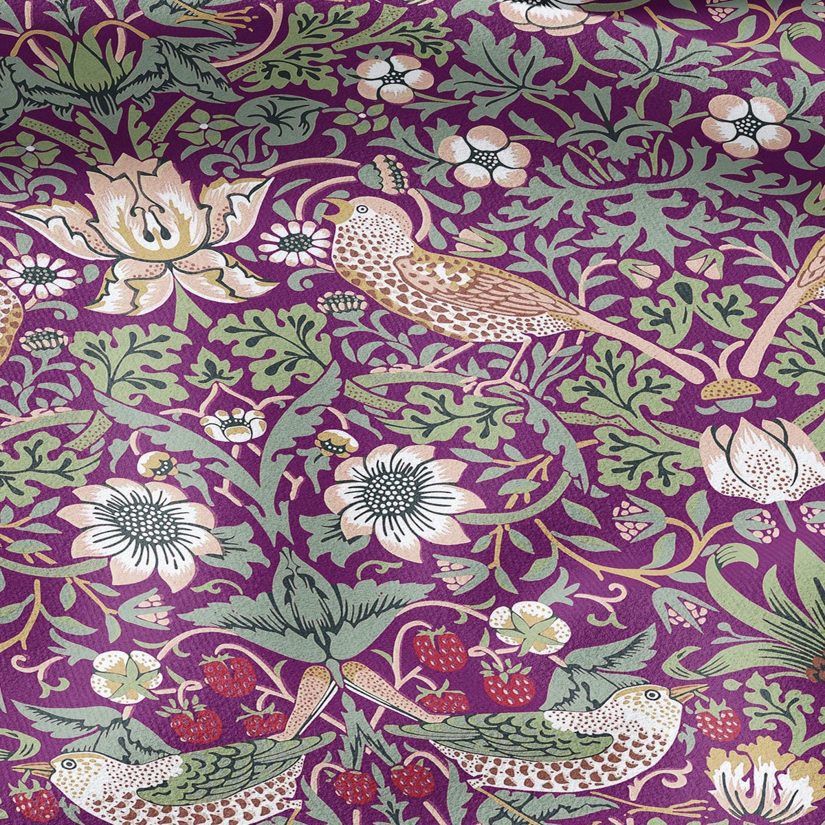 100% LINEN fabric - William Morris Strawberry thief purple - British Victorian Art Craft flax - sewing home decor or clothing 3866