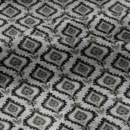 100% LINEN Fabric dark green block print - geometric modern vintage botanical 3418