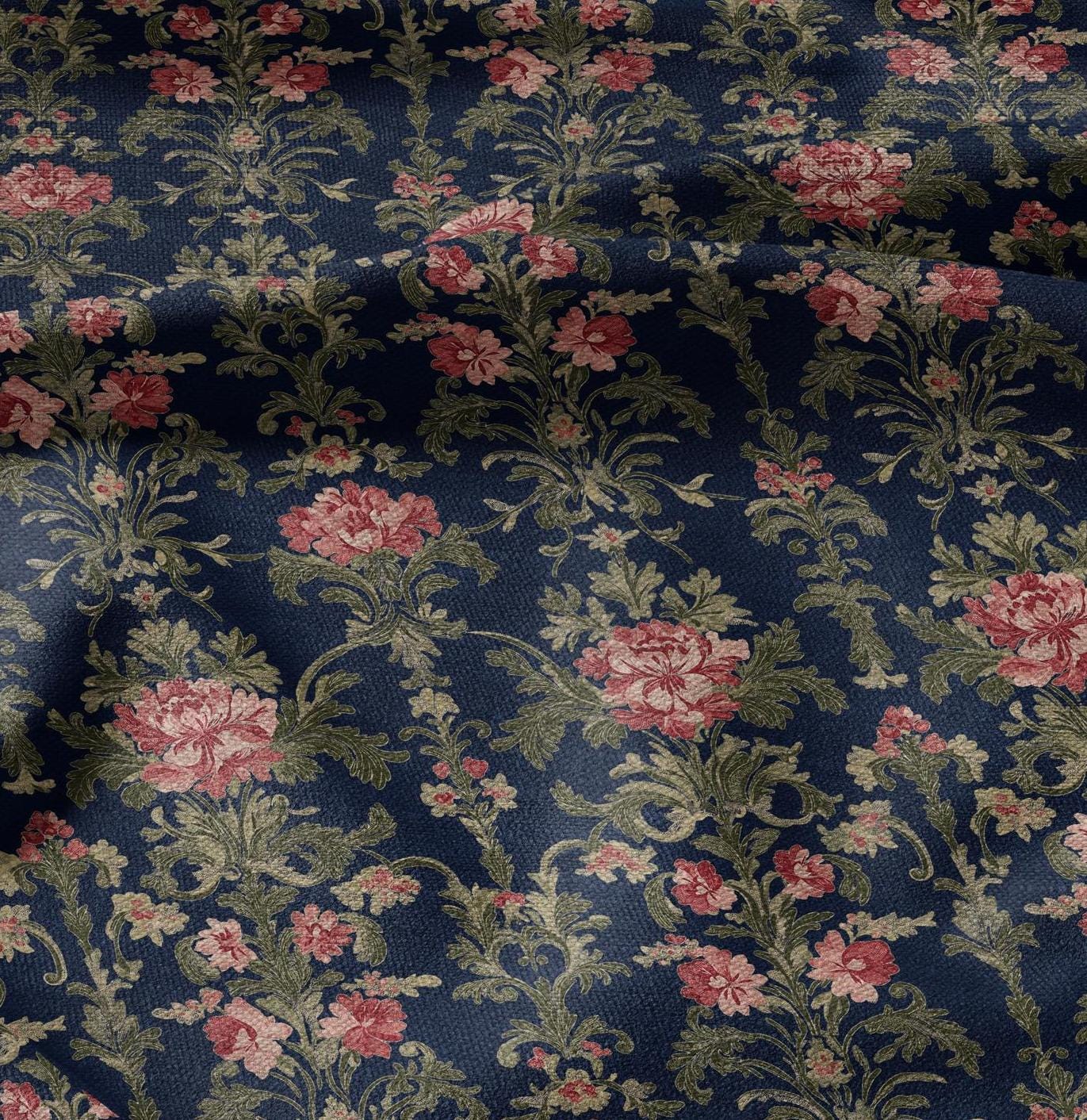 100% LINEN Fabric Regency navy - french floral linen Fabric by the Yard by LithuanianLinen for upholstery dressmaking curtains home textile