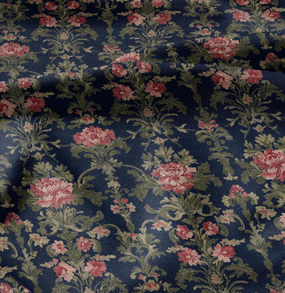 100% LINEN Fabric Regency navy - french floral linen Fabric by the Yard by LithuanianLinen for upholstery dressmaking curtains home textile
