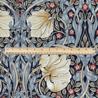 100% LINEN fabric - William Morris Pimpernel navy -  British Victorian Art Craft flax - sewing upholstery home decor or clothing 3813
