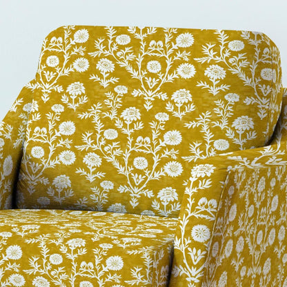 100% LINEN Fabric UPHOLSTERY 12oz - Mustard floral on linen - Modern vintage Grandmillenial  upholstery 2223