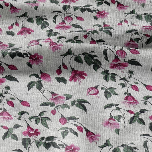 100% LINEN Fabric Fuchsia flower print - Pink floral Modern vintage fabric - upholstery home decor sewing clothing 2377