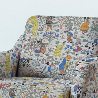 100% LINEN Fabric UPHOLSTERY 12oz - Alice in Wonderland by Voysey on oatmeal - Modern vintage historical British floral upholstery 2984