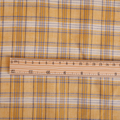 Premium Linen Gingham Fabric in Mustard | Medium weight multicolor check in mustard yellow and brown